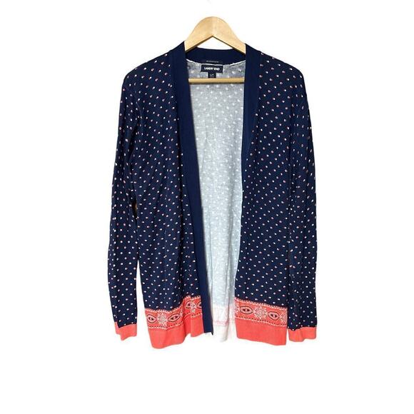 Land’s End Women’s 100% Supima Cotton Ditzy Dot Multimedia Open Front Cardigan - Picture 1 of 6
